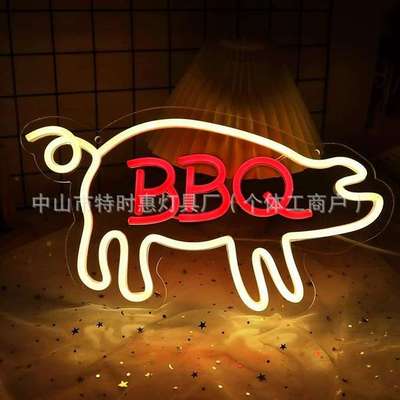 跨境亚马逊led霓虹灯BBQ汉堡BURGER发光图案餐厅便利店墙壁装饰