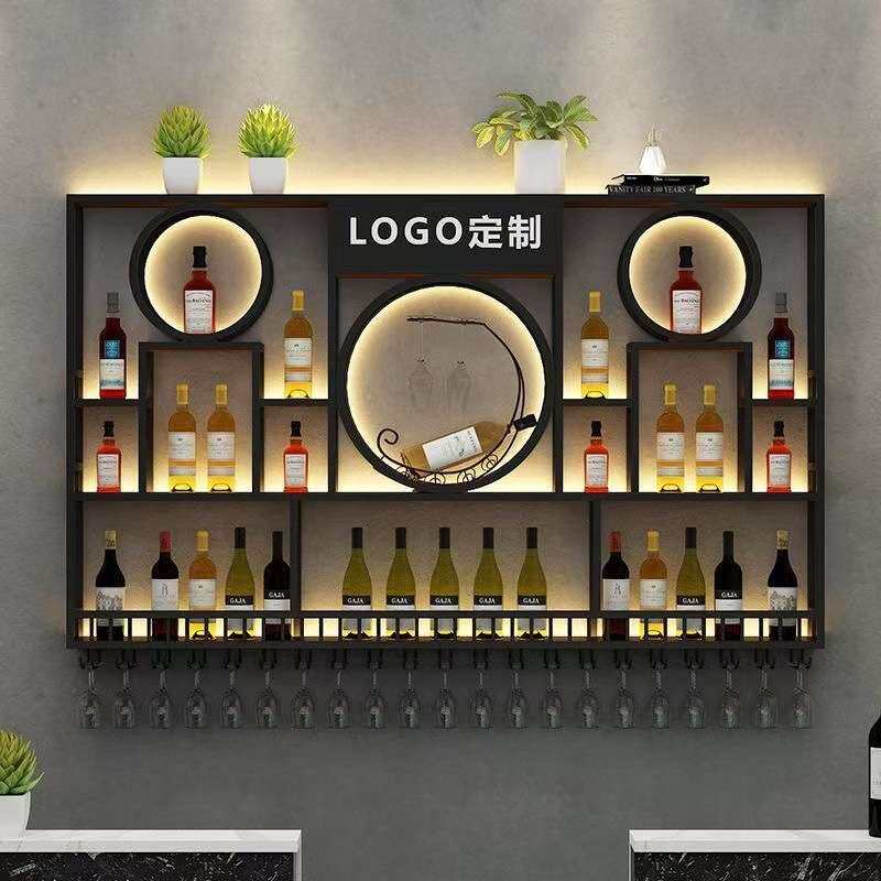 吧台背景壁挂式酒架置物架酒吧铁艺发光展示架子创意餐厅红酒酒柜