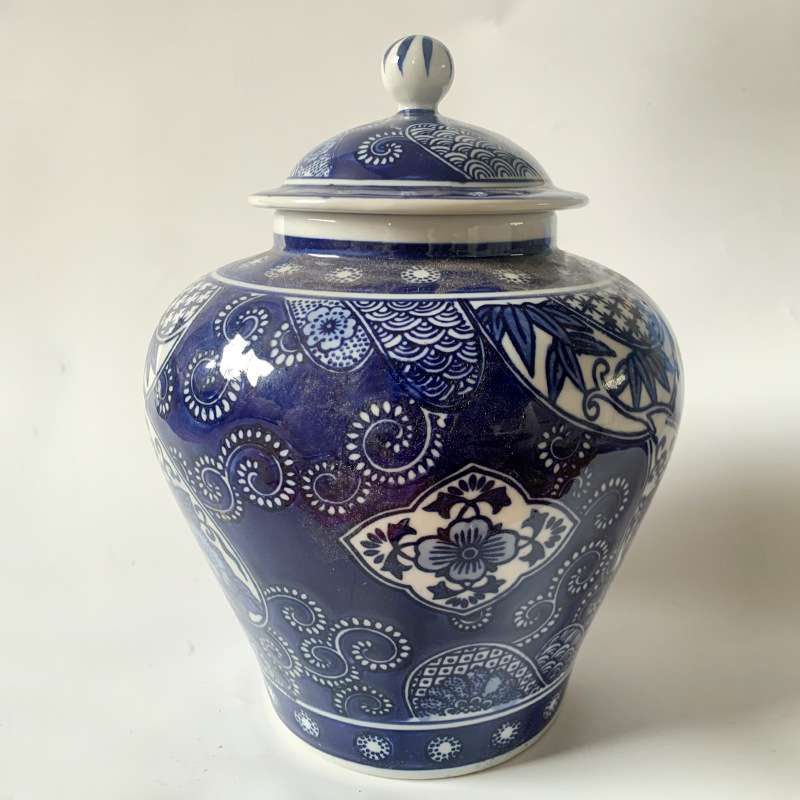 青花瓷陶瓷花瓶摆件新中式客厅玄关插花装饰瓷器储物罐盖罐摆设