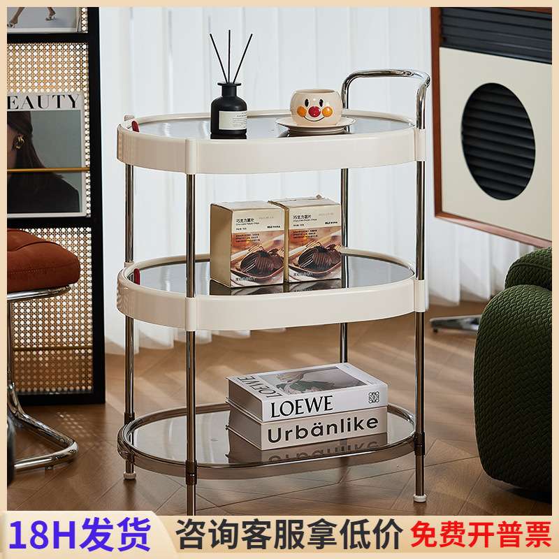 卧室客厅茶几移动小推车多层置物架便携小圆桌杂物置地式收纳架子