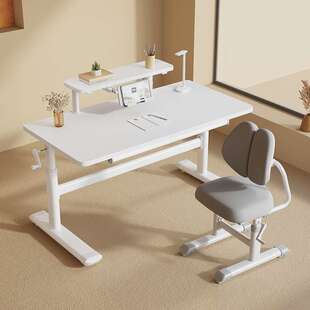 实木可拆书架儿童学习桌椅套装家用大白桌可升降写字桌小学生书桌
