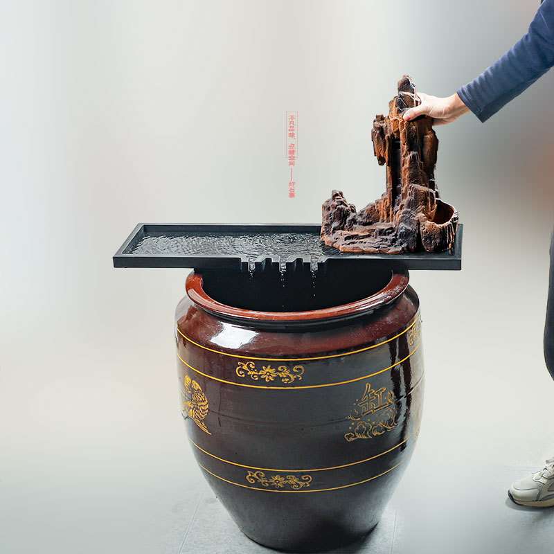 好石寨 大缸景水循环配件乌金石盆落地摆配件 水鱼缸造景板流水头