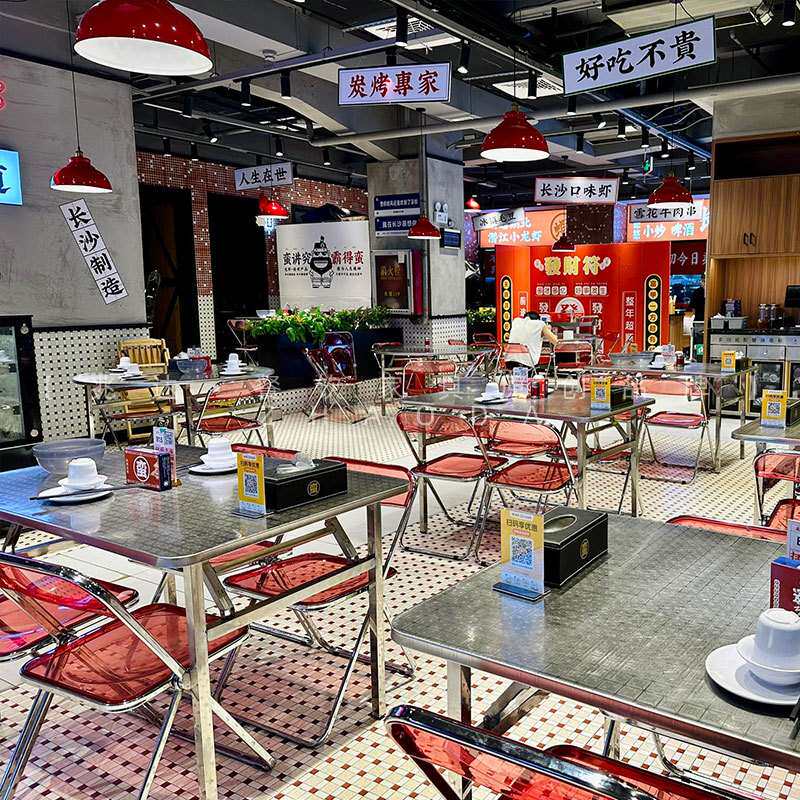 大排档折叠餐桌椅网红火锅店不锈钢吃饭桌宵夜烧烤摊一桌四椅长桌