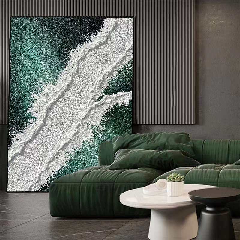 纯手绘抽象立体肌理装饰画玄关竖款大型油画绿色高端现代挂画