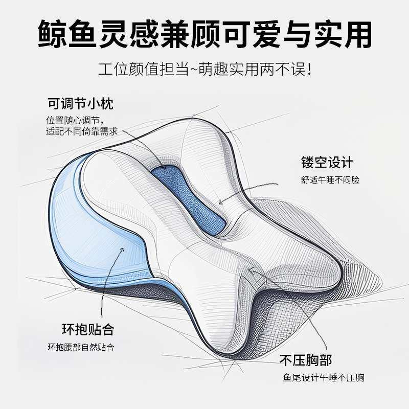 多功能鲸鱼款靠垫可作座椅背靠垫桌面趴枕居家办公休憩缓冲软垫