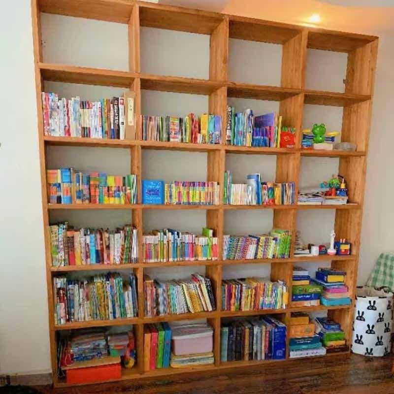 老榆木实木书架定 做置物架简易组装墙面落地格子柜展示柜免漆书