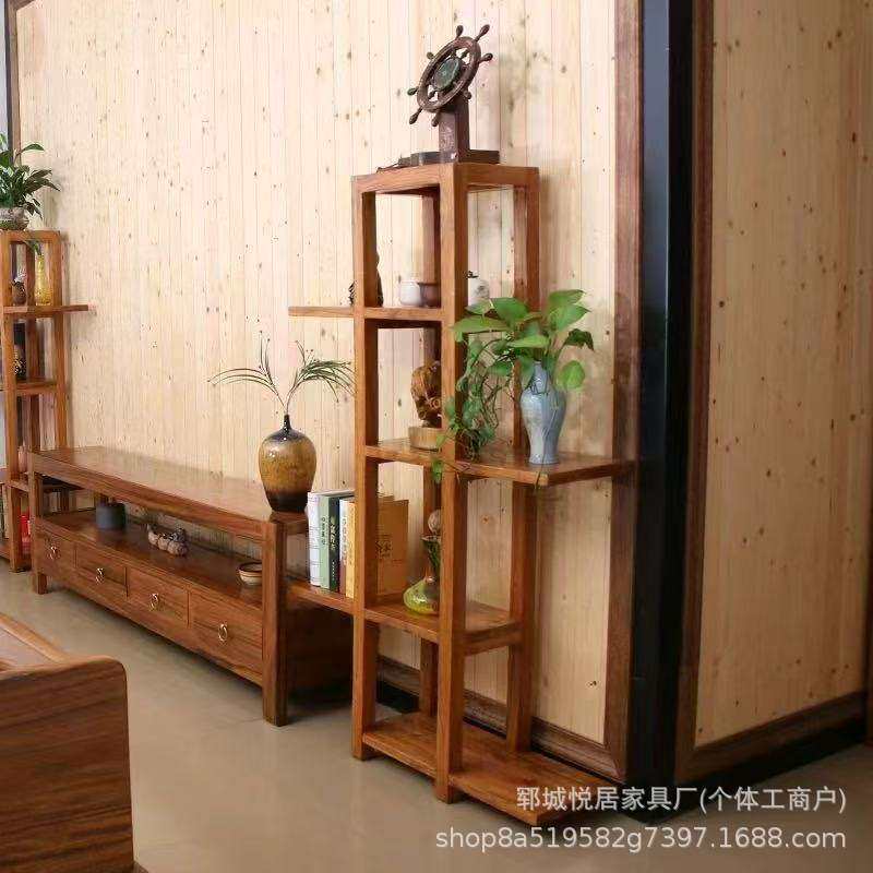 复古老榆木花架客厅装饰多层绿植盆栽收纳架实木书架阳台花盆支架