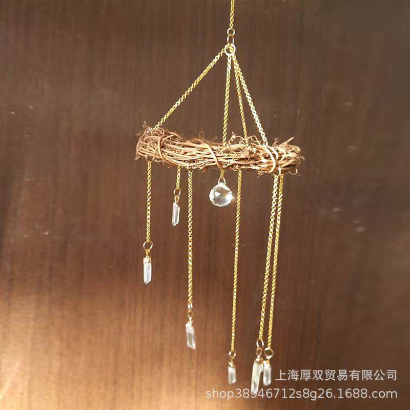 手工编织水晶太阳捕梦网移动风铃小女巫卧室装饰品阳台花房装饰品