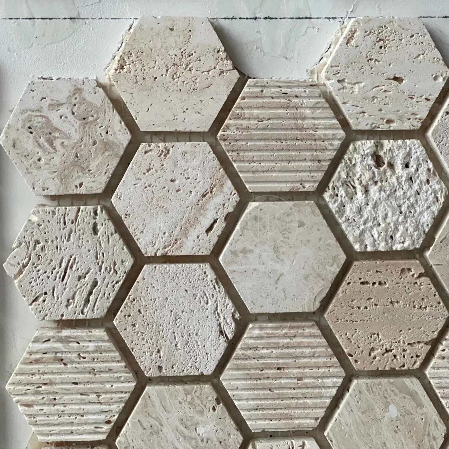 天然大理石马赛克灰木纹六边形浴室卫生间六角背景图拉槽吧台墙面