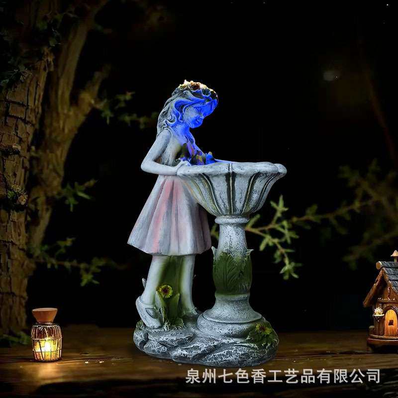 跨境创意花园仙子雕像户外太阳能LED灯庭院草坪树脂工艺装饰摆件