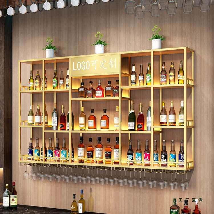 吧台简约挂墙式红酒架餐厅壁挂酒柜酒吧悬挂式铁艺酒架展示架定