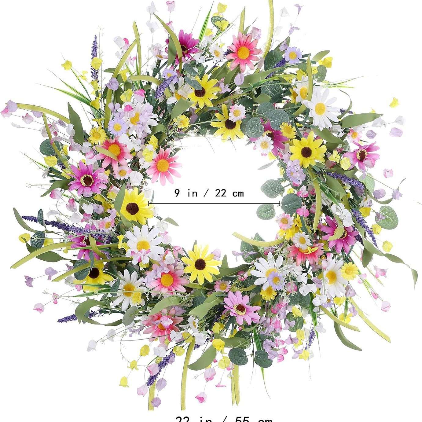 仿真春季雏菊花环跨境亚马逊婚礼家居墙壁装饰春天仿真复活节花环