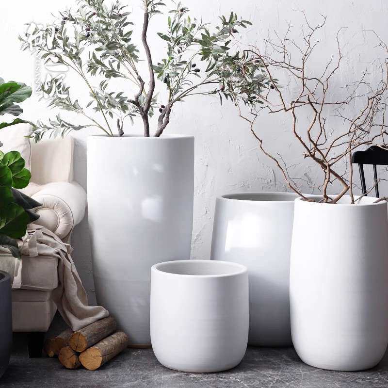 落地大花盆现代简约花瓶室内客厅植物橡皮树黑色大口径陶瓷装饰品
