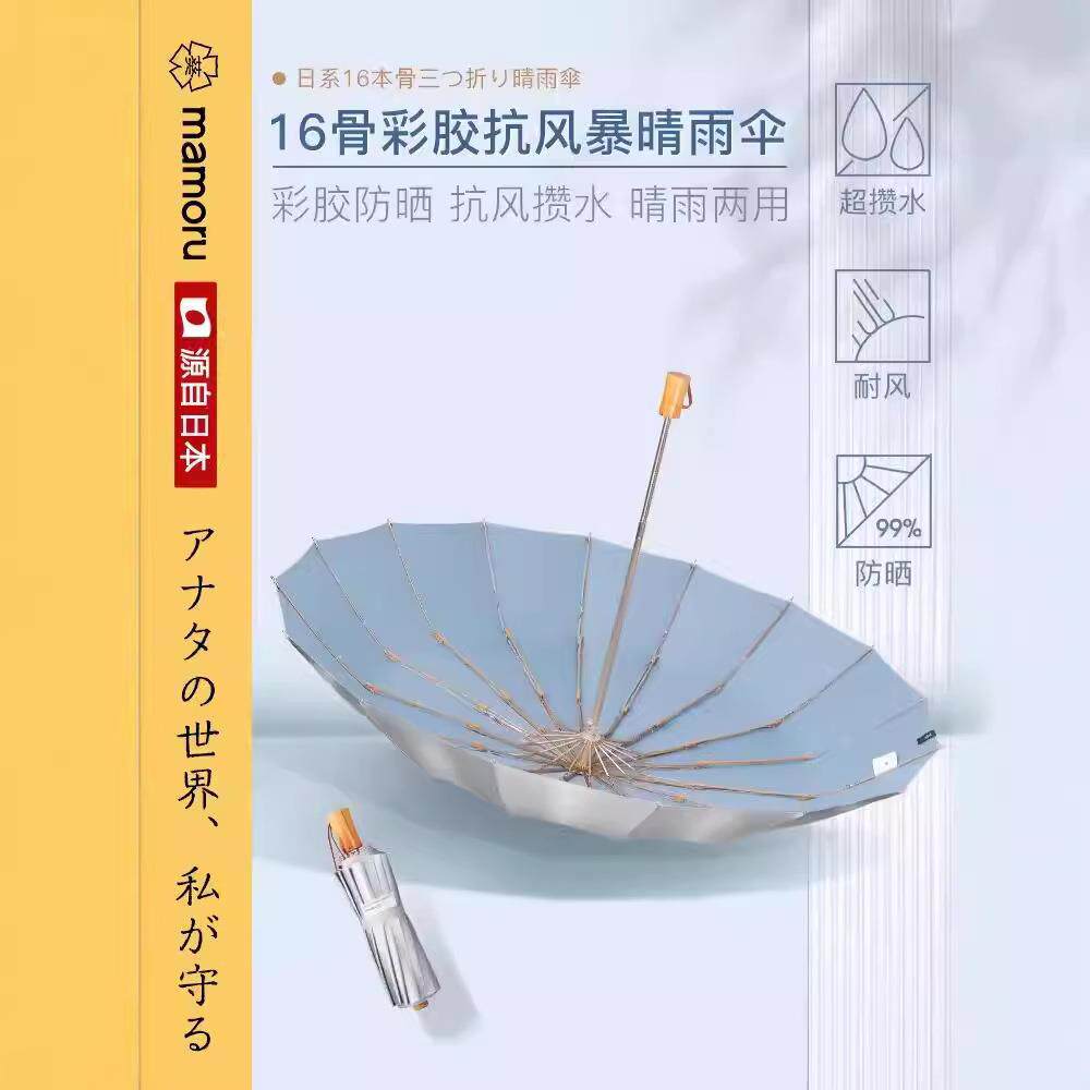 Mamoru暴雨专用伞16骨抗风暴雨伞复古双人折叠伞高端商务大号男士
