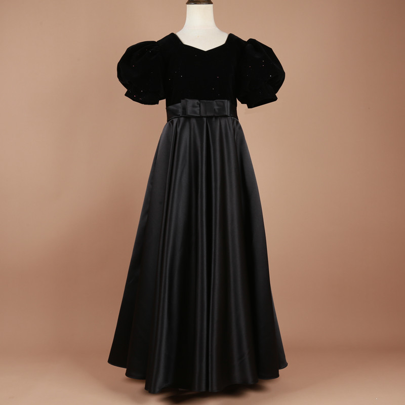 女童高端黑色礼服酒红q法式长裙藏青色钢琴艺考乐团藏青色服演出