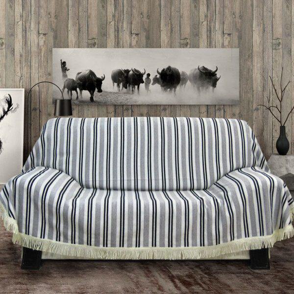 时尚新款条纹布艺沙发巾沙发套沙发罩搭巾防滑全盖浪漫满屋黑灰条