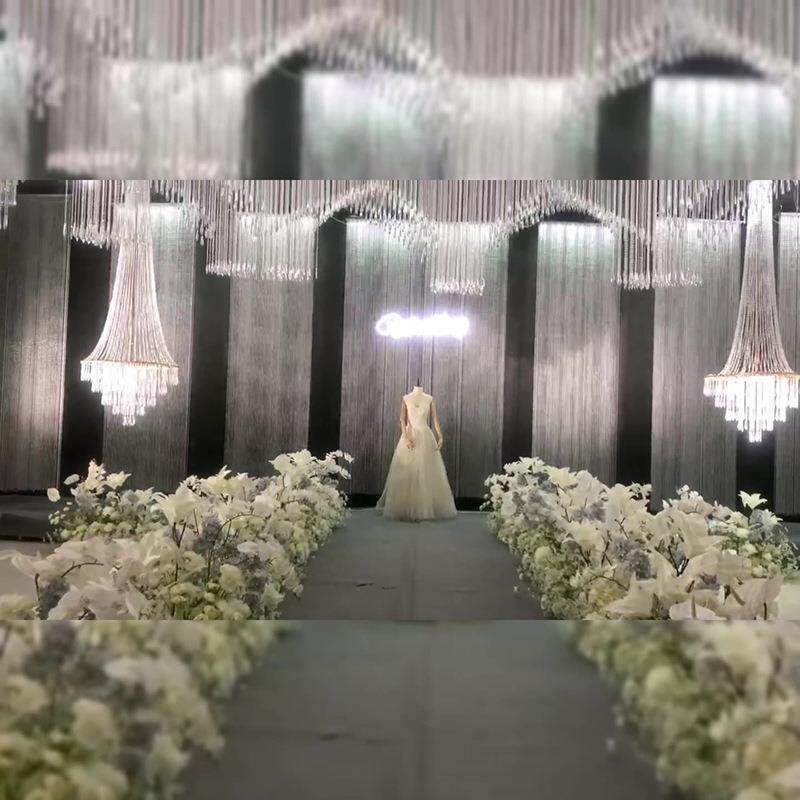 创意亚克力珠帘背景屏风婚庆道具水晶婚礼现场装饰舞台镂空帘路引
