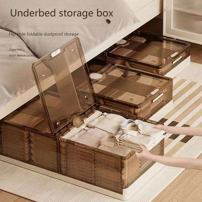 Foldable Under-bed Storage Box with Wheels and Drawer Design