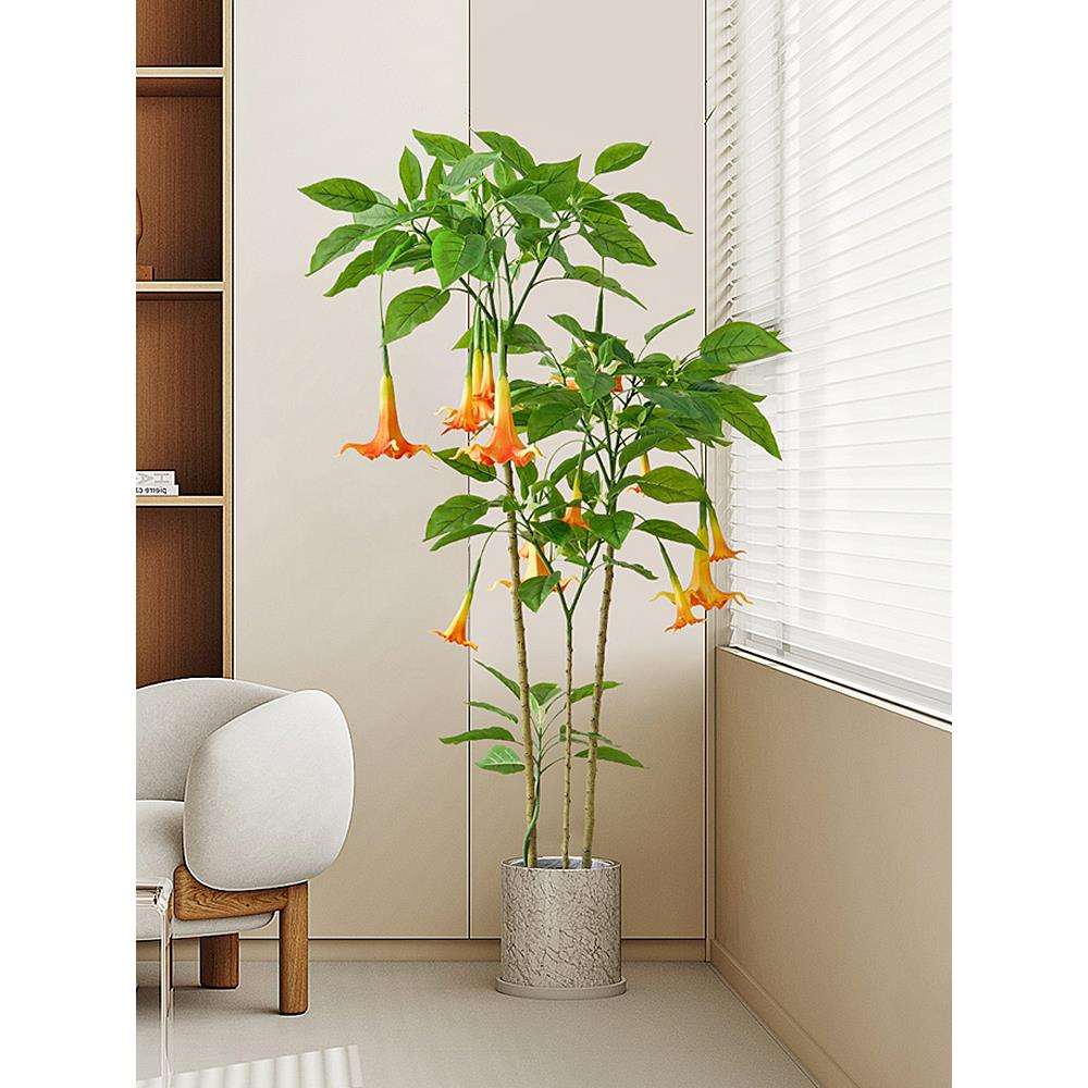 北欧大型绿植盆栽仿生植物曼陀罗室内客厅装饰假花落地摆件树