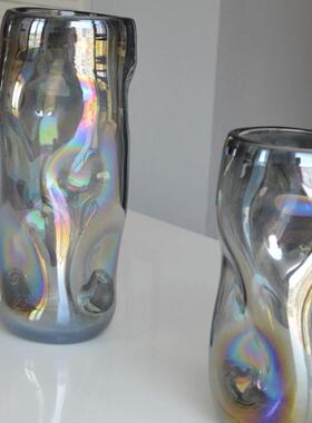 欣可家居轻奢琉璃花瓶样板间售楼部餐桌灰色炫彩装饰花瓶摆件