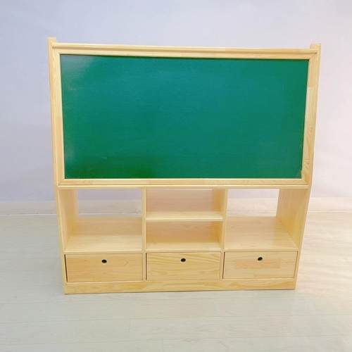 幼儿园黑板柜实木橡胶木可移动磁性画板绿白双面黑板架储物组合柜