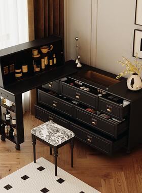 法式复古实木l型化妆桌化妆柜收纳柜黑色斗柜一体梳妆台卧室家具