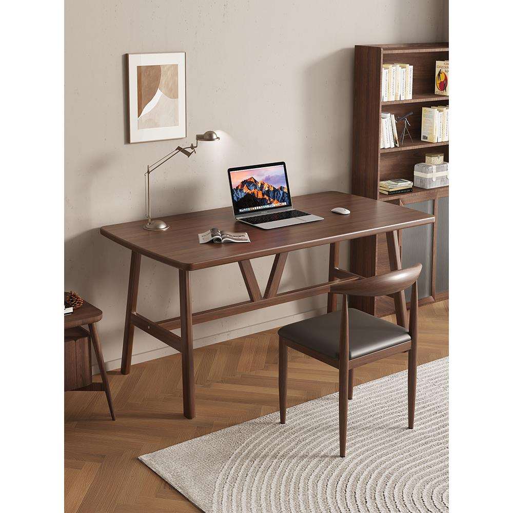 客厅大长书桌书房家具套装组合书法桌轻奢现代胡桃木家用设计师