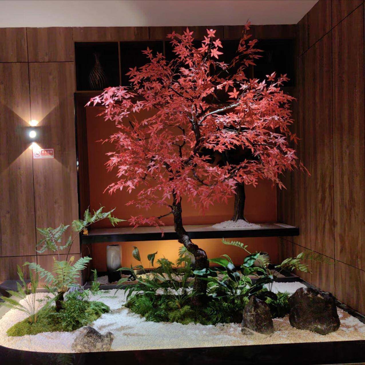 仿真红枫树鸡爪槭枯山水盆景假树落地摆件茶室室内绿植造景装饰