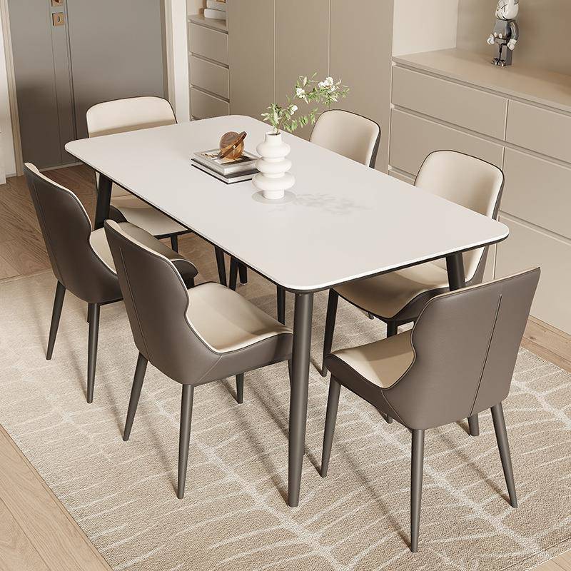 岩板餐桌轻奢简约现代家用长方形饭桌依诺白色岩板桌子餐桌椅子