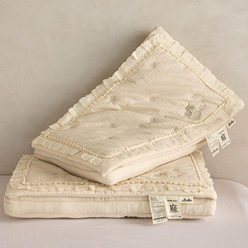 2025新款双层可拆花边棉麻蚕丝枕-二合一可拆蚕丝棉麻枕头棉