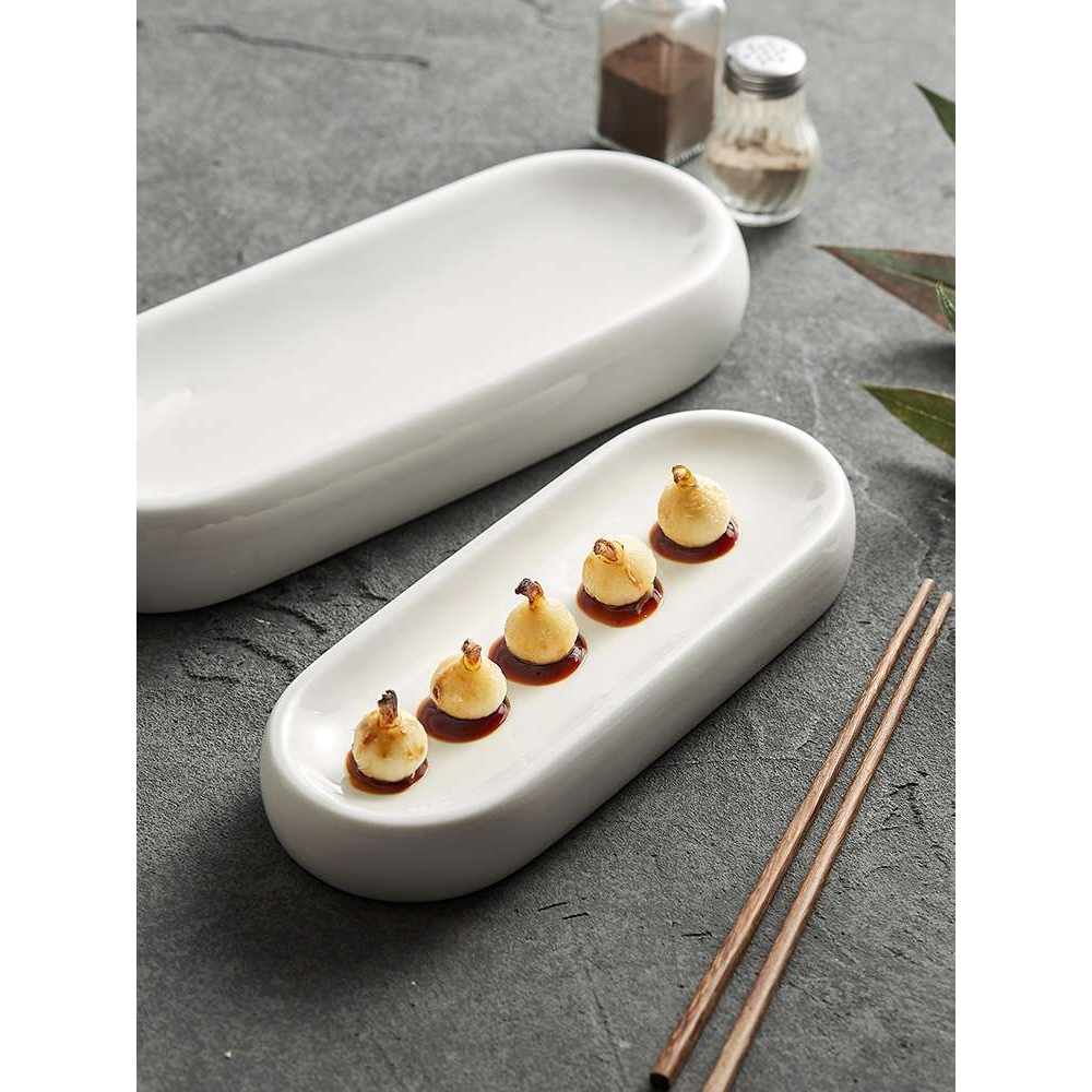 长方形盘子陶瓷感酒店餐具冷菜凉菜点心刺身摆盘装饰糕点托盘