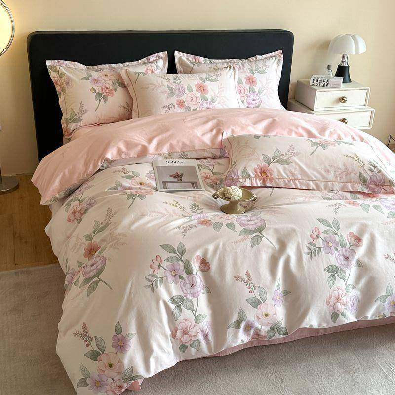 全棉铂金凯丽纯棉四件套裸睡13376高支密田园100纯棉全棉被套床笠