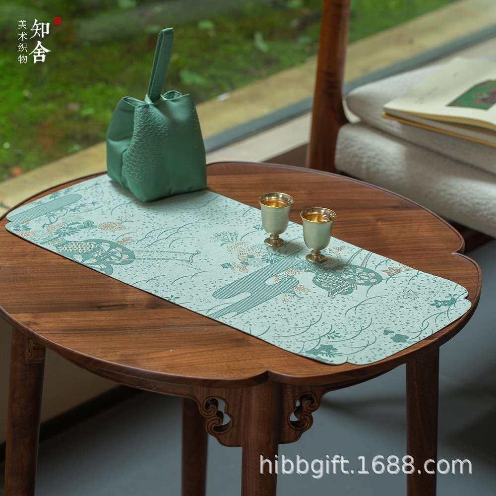 知舍新品载春归织锦茶席复古中式茶桌台茶几干泡布垫双面禅意布艺