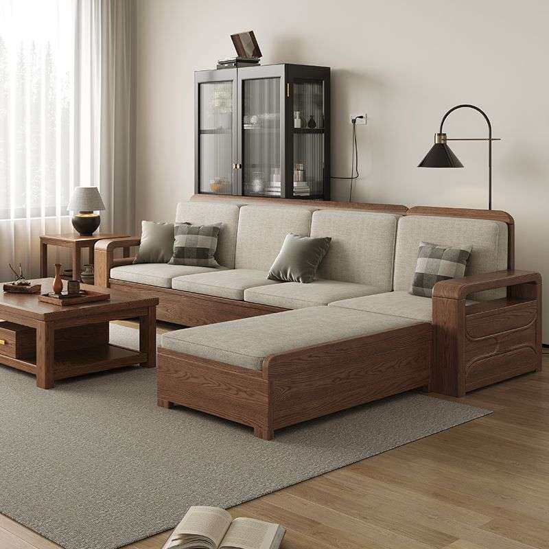 实木贵妃位沙发组合客厅现代简约小户型白蜡木北欧冬夏储物沙发