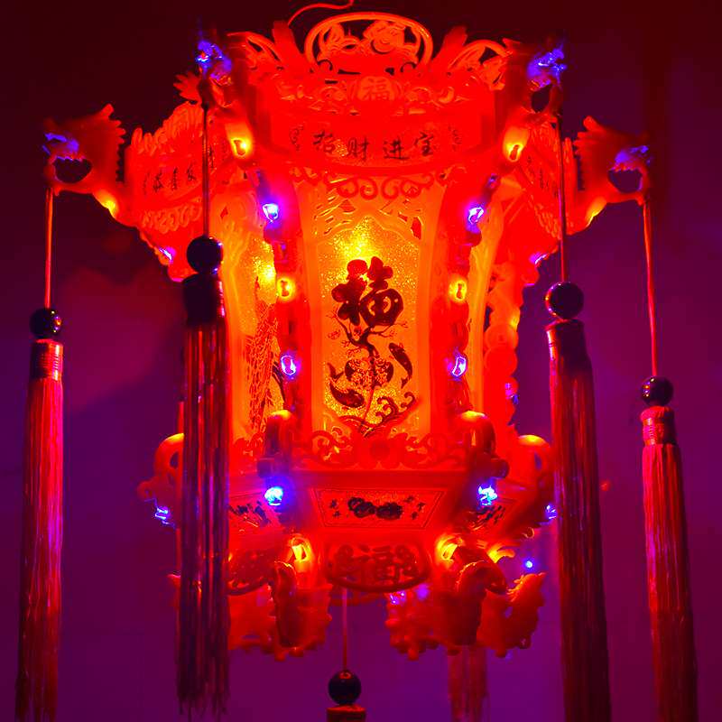 中式仿古六角龙灯 led旋转七彩吊灯龙头灯笼阳台春节宫灯厂家