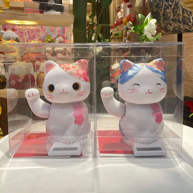 乐喵进口龙虎作绉布招财猫手工艺品招财招福店铺装饰摆件饰品