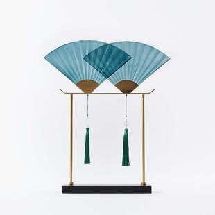 新中式禅意毛笔架摆件创意玻璃扇形笔挂样板间书房桌面笔架装饰品
