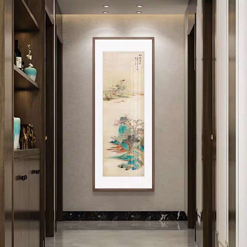 张大千装饰画国画彩墨油画山水画竖版新中式玄关挂画走廊过道装饰