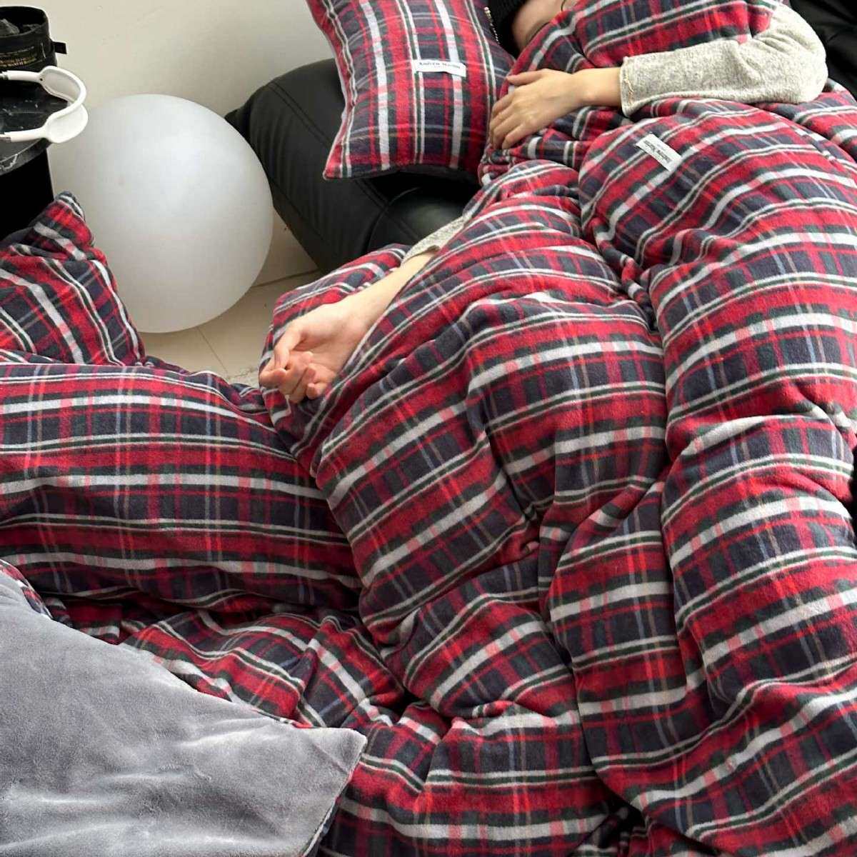 美式复古格子保暖羊呢绒加厚四件套数码印花双面绒床单被床上用品