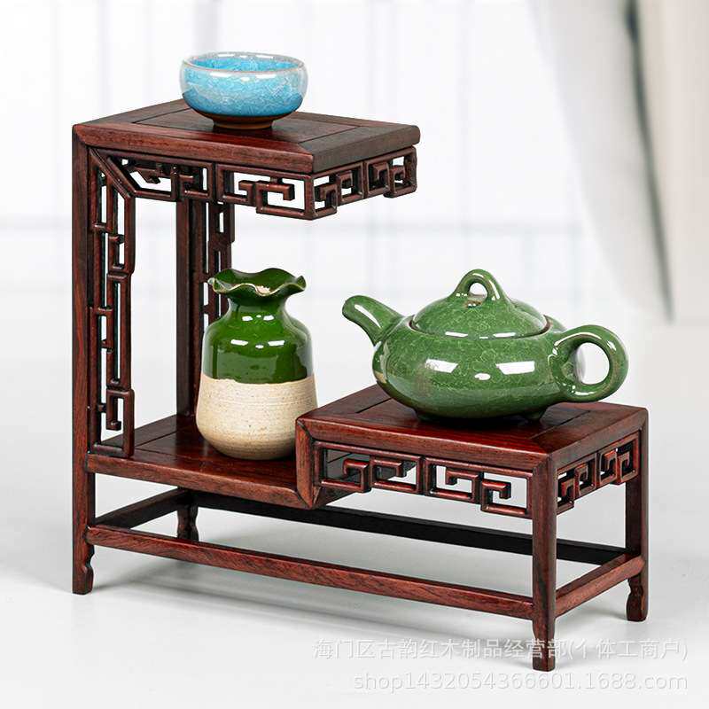 红酸枝中式紫砂壶茶具博古架展示架置物架工艺品盆景摆件实木架子
