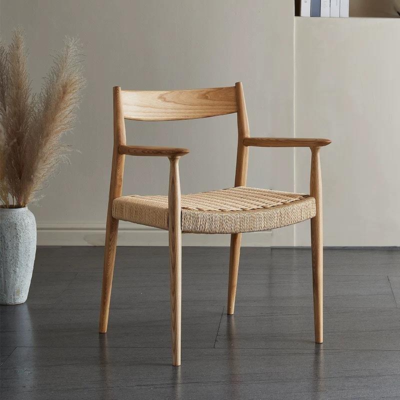 民宿高档酒店休息靠背椅 中古实木泡茶椅子 咖啡厅餐厅创意藤编椅