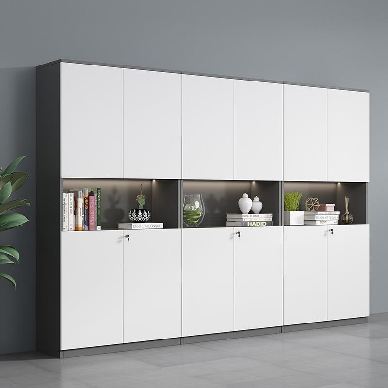 简约现代板式档案书柜办公室带玻璃门落地储物柜文件柜资料柜木质