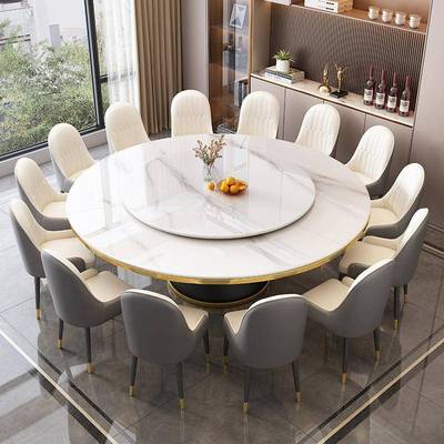 圆形岩板餐桌椅旋转圆盘家用圆桌2025新款轻奢大理石商用吃饭桌子