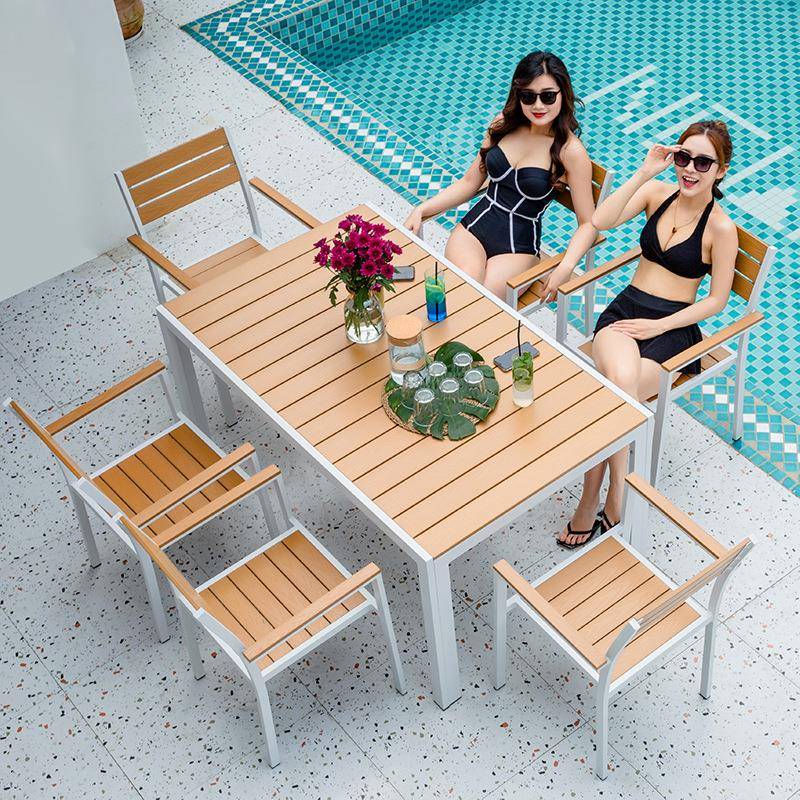户外塑木桌椅组合庭院花园阳台室外露台休闲区外摆烧烤茶餐桌椅子