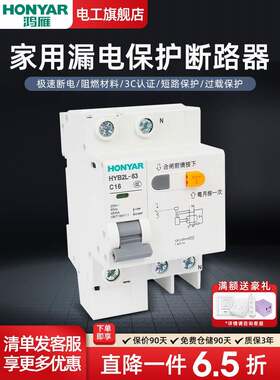鸿雁空气开关带漏电保护220v电闸家用2p断路器3p三相电32a漏保63a