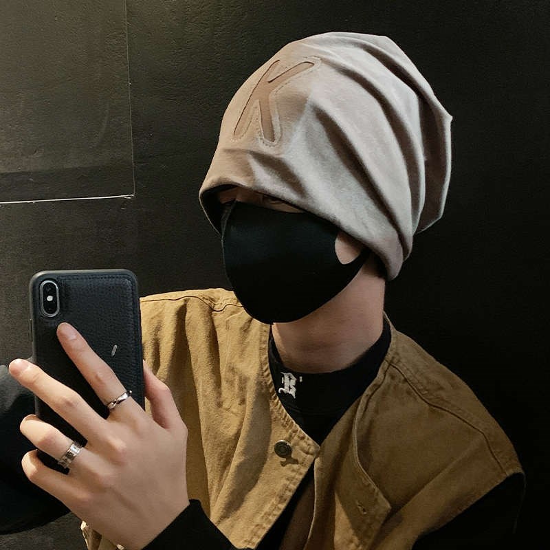 K标堆堆帽男款大头围显脸小春秋套头包头帽O冬季针织毛线冷帽保暖