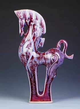 神后钧瓷窑变手工k摆件送礼收藏桌面博古架开片吉祥招财韩美林马