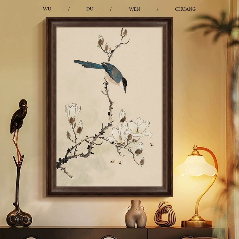 宋代美学书房喜上眉梢花鸟图装饰挂画 画中式覆古.风客厅玄关