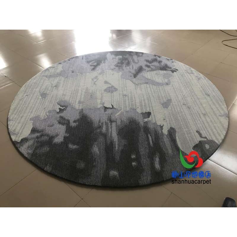 新中式抽象灰色水墨画圆形客厅茶几沙发地毯餐厅书桌接待室贵宾室