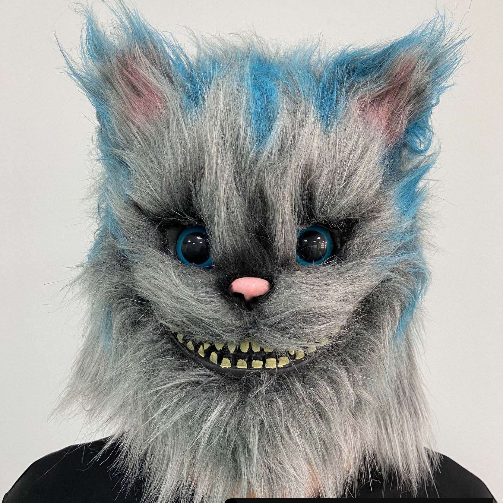 柴郡猫头套 万圣节派对用品爱丽丝柴郡猫动物面具头套乳胶面具